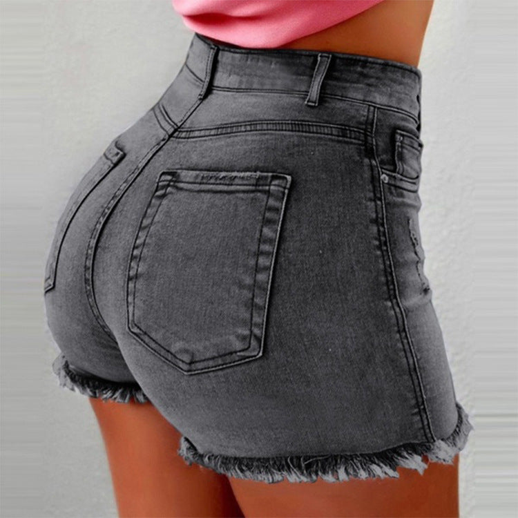 Fringed High Waist Denim Shorts for Women