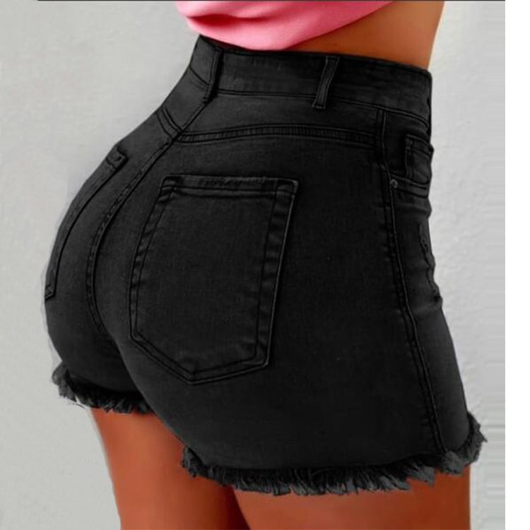 Fringed High Waist Denim Shorts for Women