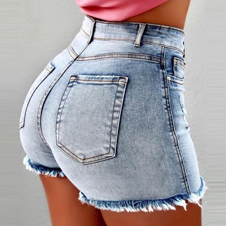 Fringed High Waist Denim Shorts for Women