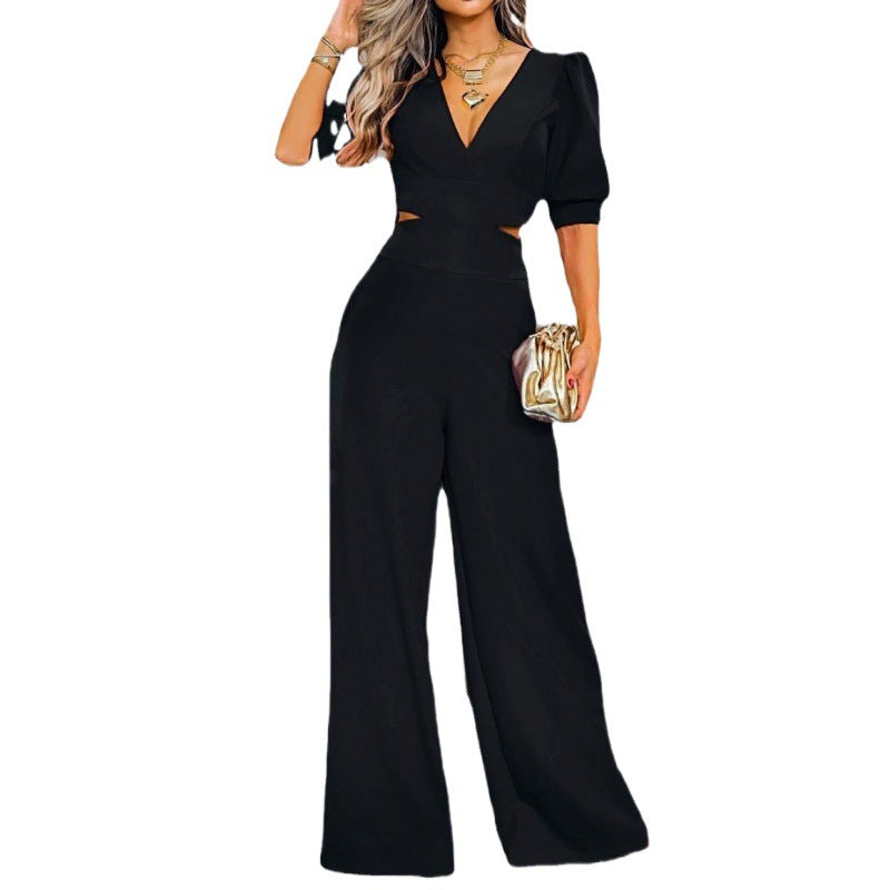 2022 Summer Fashion Women’s V-Neck Puff Sleeve Jumpsuit