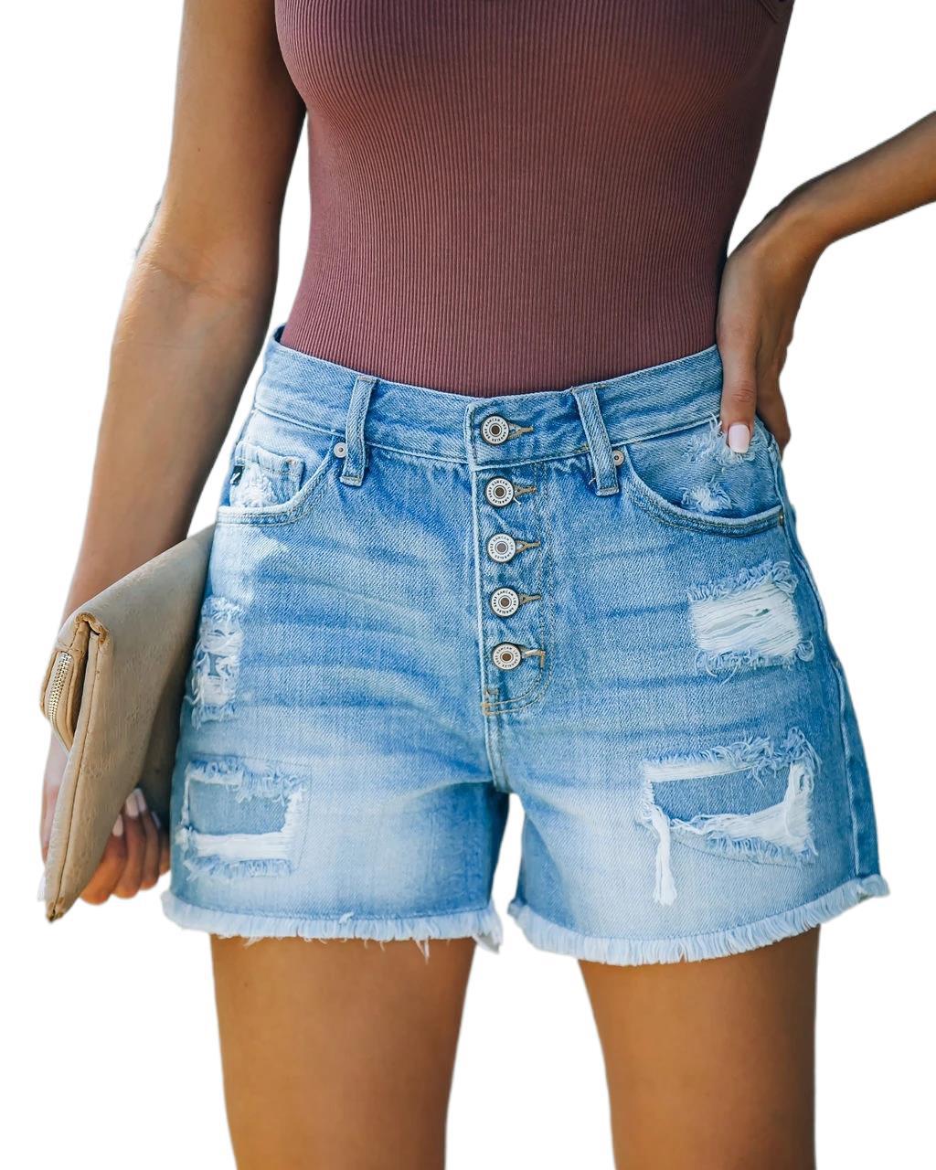 High Waist Casual Denim Straight Leg Shorts